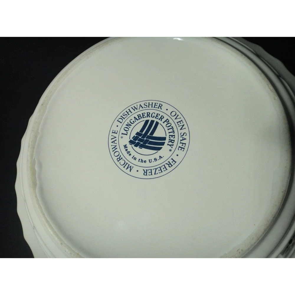 Longaberger Pottery Woven Traditions Ivory Blue 10 Inch Pie Plate Made USA VTG